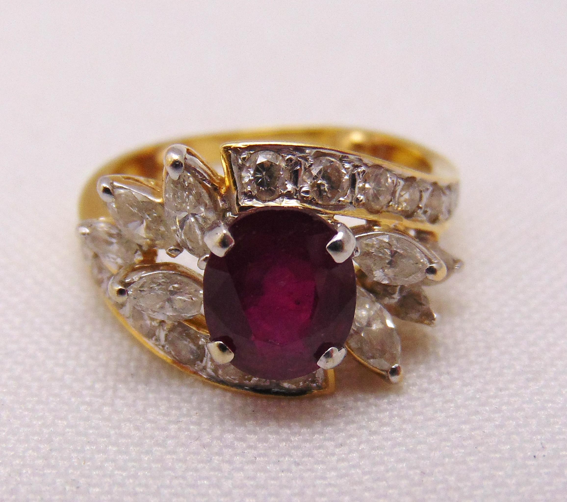 18ct yellow gold, ruby and diamond cocktail ring approx total weight 4.4g