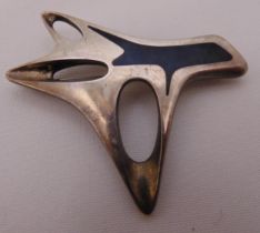 Vintage Georg Jensen hallmarked sterling silver brooch with black enamel # 323, designed by