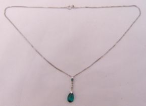 9ct white gold necklace with a coloured stone pendant, approx total weight 3.1g