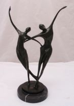Milo bronze figural group of dancers on raised circular base, signed to the base, 46.5cm (h)