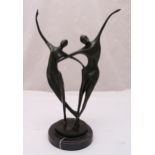 Milo bronze figural group of dancers on raised circular base, signed to the base, 46.5cm (h)