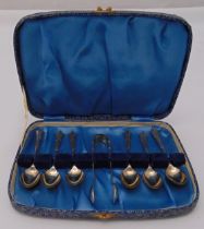 A cased set of hallmarked silver teaspoons and a pair of sugar tongs