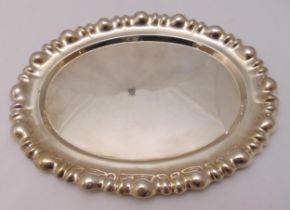 An Austro Hungarian white metal oval tray with raised border, approx total weight 724g