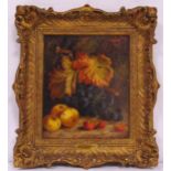 T.J Harber framed oil on canvas still life of fruit, signed bottom right, 20.5 x 25cm