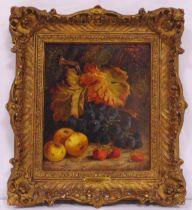 T.J Harber framed oil on canvas still life of fruit, signed bottom right, 20.5 x 25cm