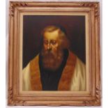 Bromberg framed oil on canvas of a Rabbi wearing a robe with gold collar, signed bottom right, 51