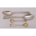 A pair of George III hallmarked silver serving spoons by Hester Bateman London 1787 and two