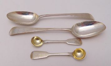 A pair of George III hallmarked silver serving spoons by Hester Bateman London 1787 and two