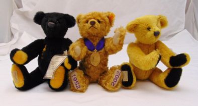 Steiff Golden Jubilee bear yellow tag 660740 and two limited edition Deans Teddy Bears with COAs