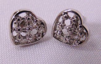 A pair of 9ct white gold heart shaped earrings, approx total weight 3.0g