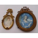 Two framed miniatures of ladies in 18th century costume, 15cm and 13cm (h)