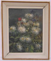 R.F Miller framed oil on panel titled Shasta Daises, signed bottom right, 59 x 44.5cm