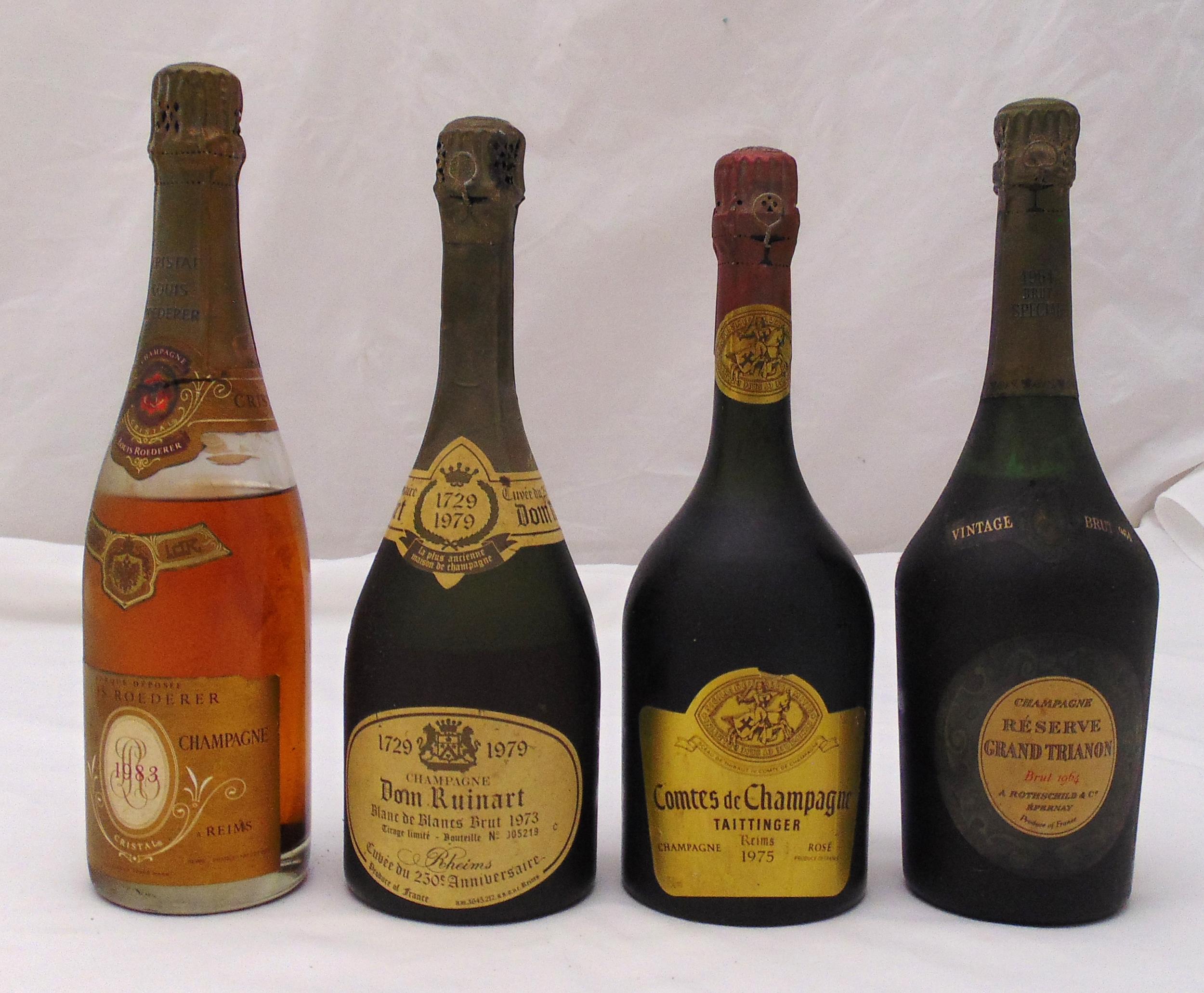 Four bottles of vintage champagne to include Louis Roderer Cristal 1983, Don Ruinart blanc de blancs