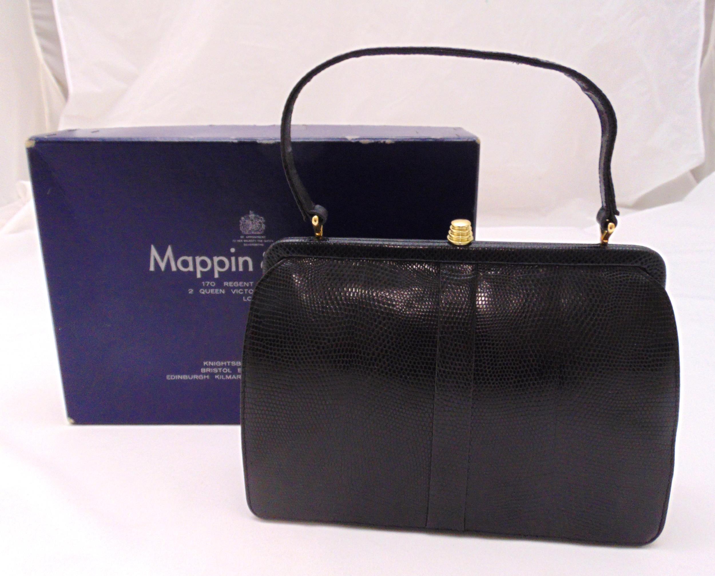 Mappin and Webb black snakeskin ladies handbag in original packaging