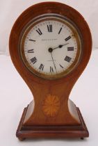 Mappin and Webb Edwardian balloon shape mahogany mantle clock, the white enamel dial with Roman