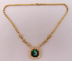 18ct yellow gold tourmaline and diamond pendant necklace, tourmaline 21.1 carats, diamonds approx