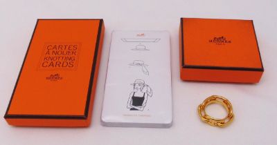 Hermes Paris gilded metal scarf ring Ludgate Shane Dunkle design in original packaging and a