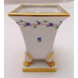 Herend rectangular vase decorated with gilt borders, flowers and leaves on claw feet mounted on a