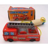 Asahi litho tin plate remote control battery operated Ladder Fire Engine with top light and siren,