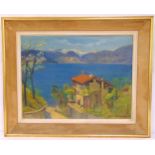 Violet Dunn-Gardner (1862-1946) framed oil on panel titled On The Lake at Maggiore, signed bottom