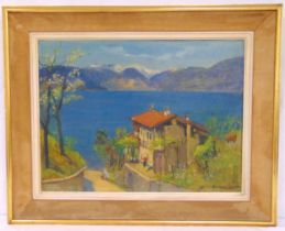 Violet Dunn-Gardner (1862-1946) framed oil on panel titled On The Lake at Maggiore, signed bottom