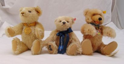 Three Steiff Bears to include Millennium Bear yellow tag 654701, 25 year Steiff Club Bear white