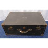 A rectangular leather bound steamer trunk, Harrods label to inside cover, 30 x 76.5 x 49.5cm A/F