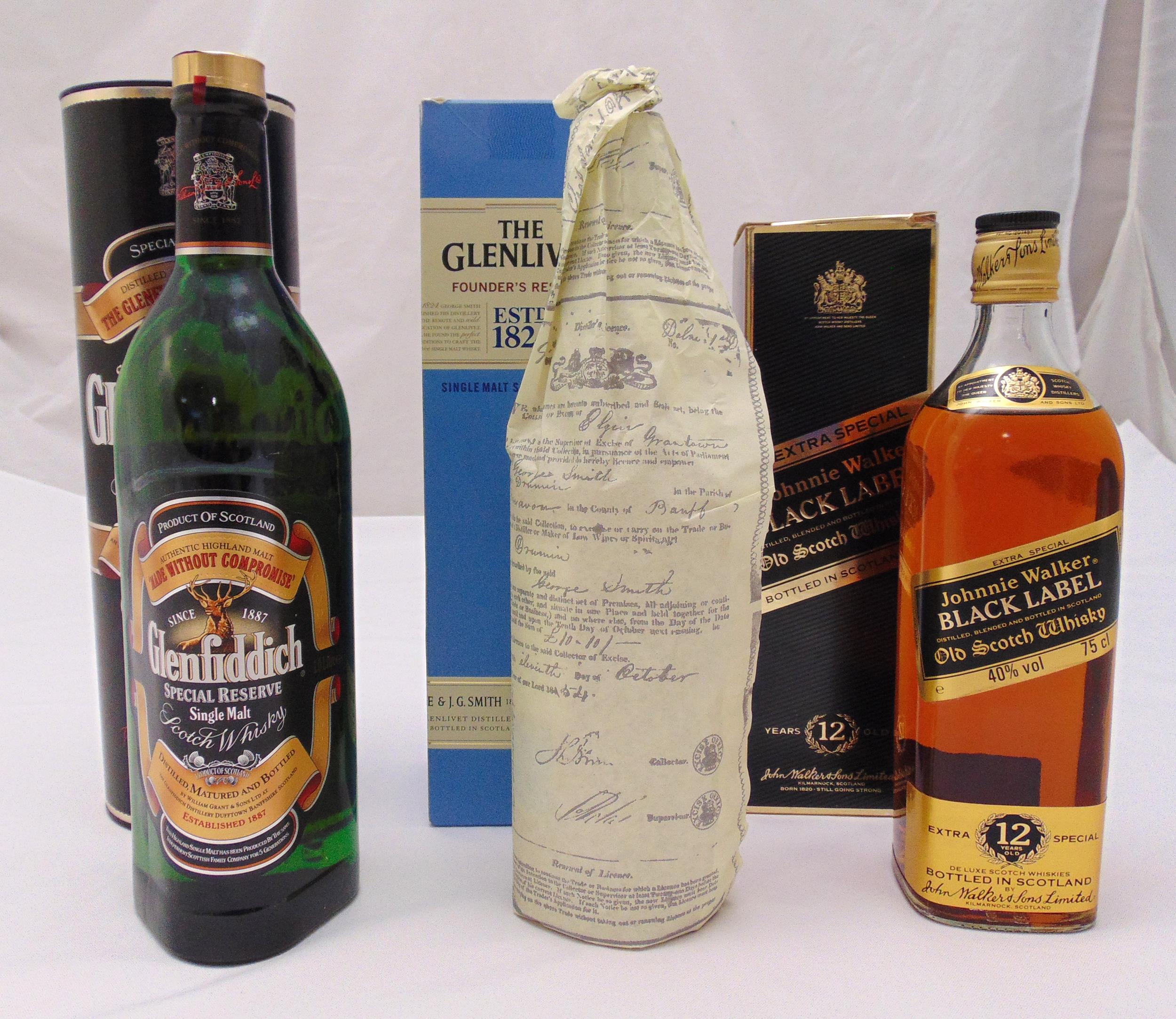 Three bottle of Scotch Whisky to include The Glenlivet Founders Reserve single malt 70cl,