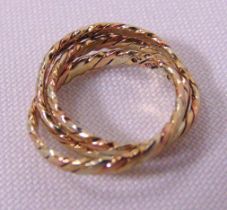 9ct three colour gold ring, approx total weight 2.5g