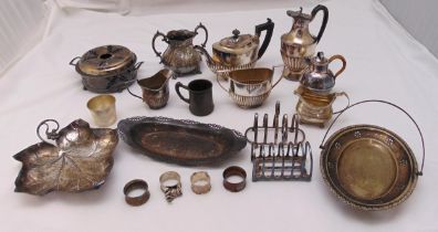 A quantity of silver plate to include a teaset, toast rack and dishes