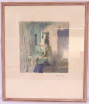 Bernhard Dunston framed and glazed limited edition polychromatic print 30/240 of a lady looking at a