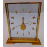 Jaeger LeCoultre rectangular gilt metal and glass mantle clock, 20 x 18.5 x 4.5cm