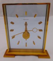 Jaeger LeCoultre rectangular gilt metal and glass mantle clock, 20 x 18.5 x 4.5cm