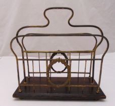 A gilt metal and wooden magazine rack of rectangular form with carrying handle, 38 x 37.5 x 19cm