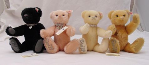 Four Steiff Bling Bears to include Black bear white tag 663741, Pink bear white tag 663321, Cream