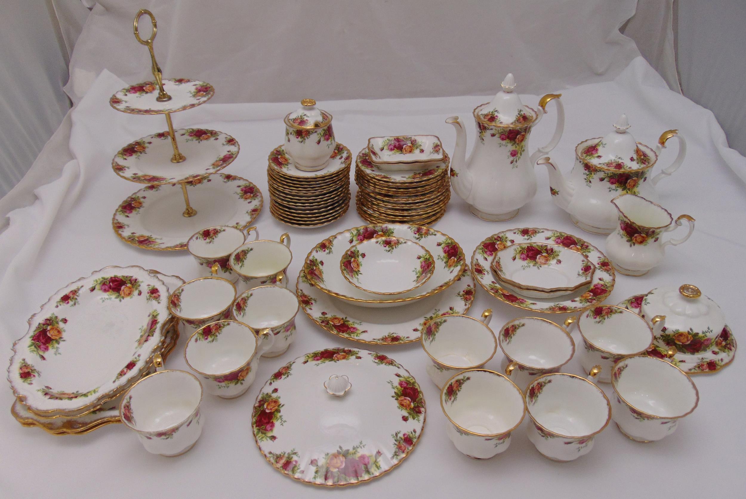 Royal Albert Old Country Roses part dinner service to include plates, bowls, a coffee pot, a teapot,