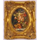 Johan Laurentz Jensen framed oil on panel still life of flowers and fruit on a table, signed
