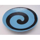 Murano glass circular table centrepiece turquoise with black swirl, 45.5cm (dia)