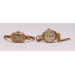 Two 9ct gold ladies wristwatches, both marked 9ct to case and strap, approx total weight 27.5g