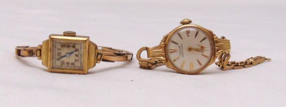Two 9ct gold ladies wristwatches, both marked 9ct to case and strap, approx total weight 27.5g