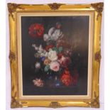 Van Bloomart framed oil on panel still life of flowers, signed bottom left, 59.5 x 49cm