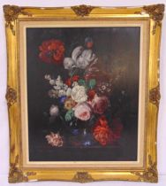Van Bloomart framed oil on panel still life of flowers, signed bottom left, 59.5 x 49cm