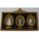 Three miniatures of Napoleon, Josephine and Roi de Rome in a rectangular frame, each signed Rossi,