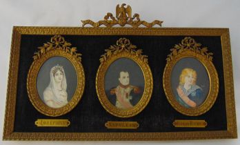 Three miniatures of Napoleon, Josephine and Roi de Rome in a rectangular frame, each signed Rossi,