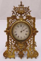 A brass easel clock with white enamel dial and Roman numerals, 33 x 21cm A/F