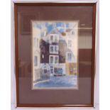 Ray Evans framed and glazed watercolour titled Sally Lunns House Bath, signed bottom right, label to