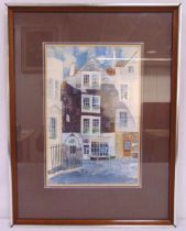 Ray Evans framed and glazed watercolour titled Sally Lunns House Bath, signed bottom right, label to