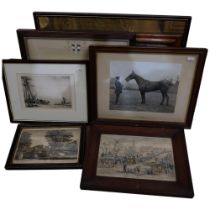 A group of various prints and pictures, including a maple frames pear's print, hunting