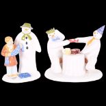 2 boxed Coalport snowman groups, "pulling a cracker", 12.5cm, and "the gift"