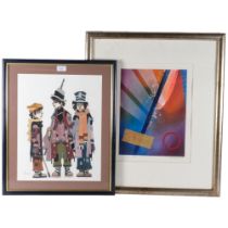 A Zapora, watercolour, caricature of children, 57cm x 47cm overall, framed, and Eric Hewitson,